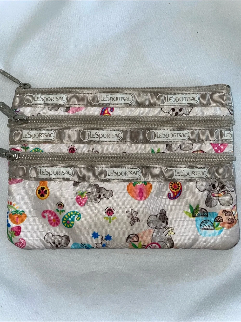 Lesportsac Vintage Triple Zip Pouch in Koala Walla Print